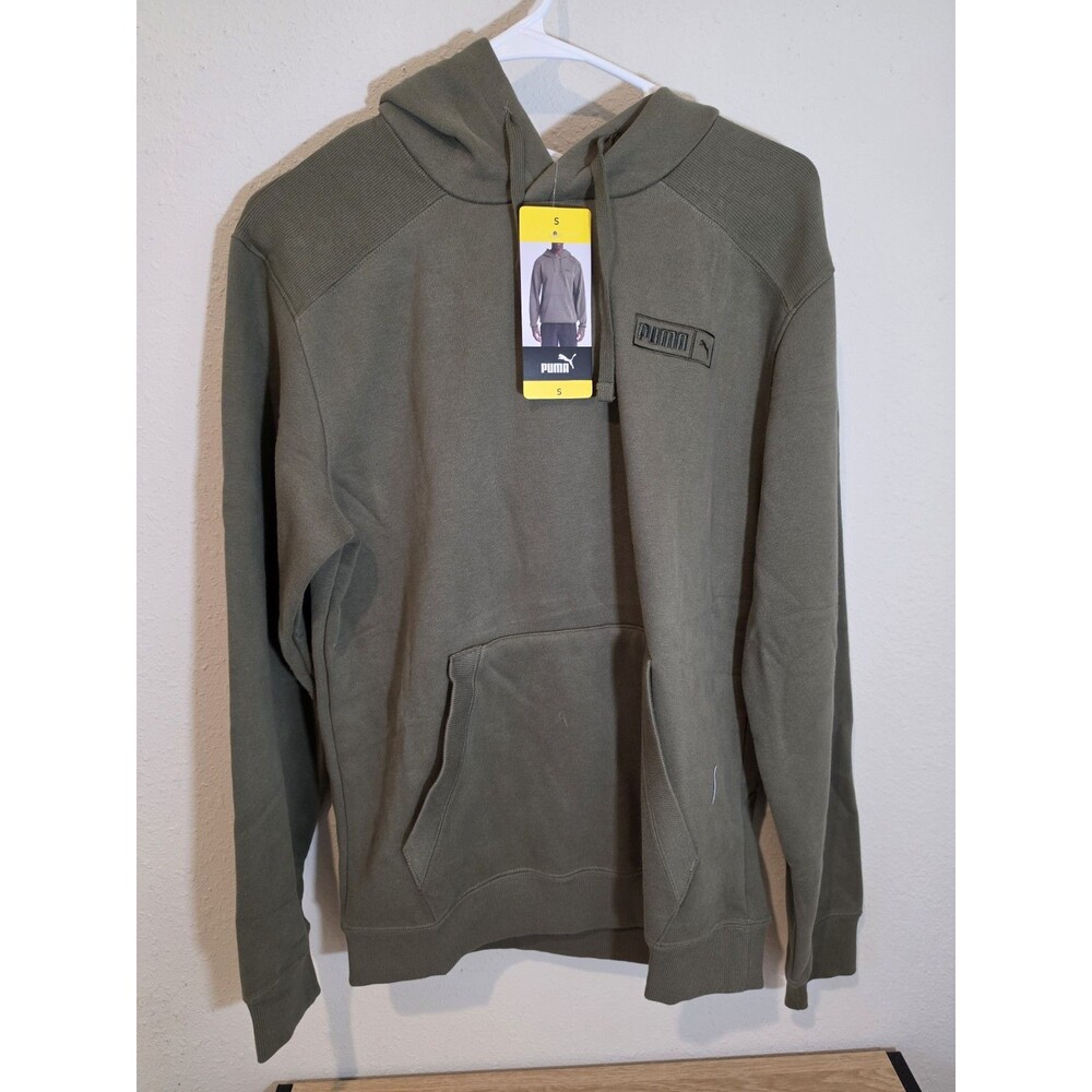 PUMA Men's Fleece Hoodie Pullover Green Olive Long Sleeve Size S NWT